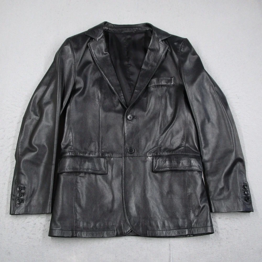 Daniele Alessandrini Italia Men Black Genuine Leather Blazer Jacket Size 46 IT